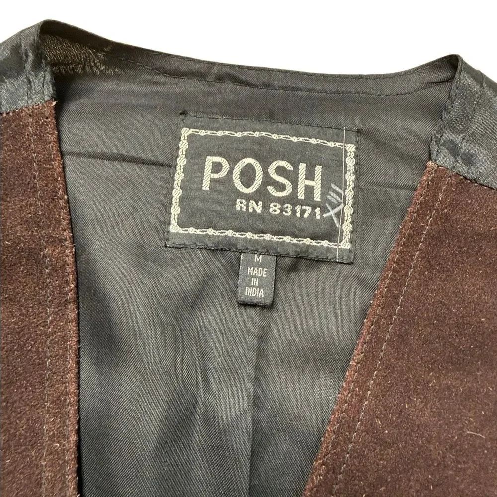 70s Vintage Posh Suede Leather Vest Green Brown Black Medium